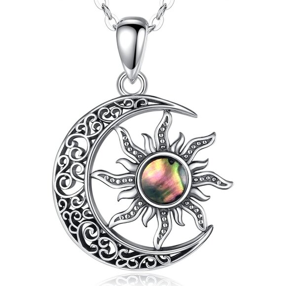 Sterling Silver Sun and Moon Necklace with Abalone Shell for Women - Perfect Bri